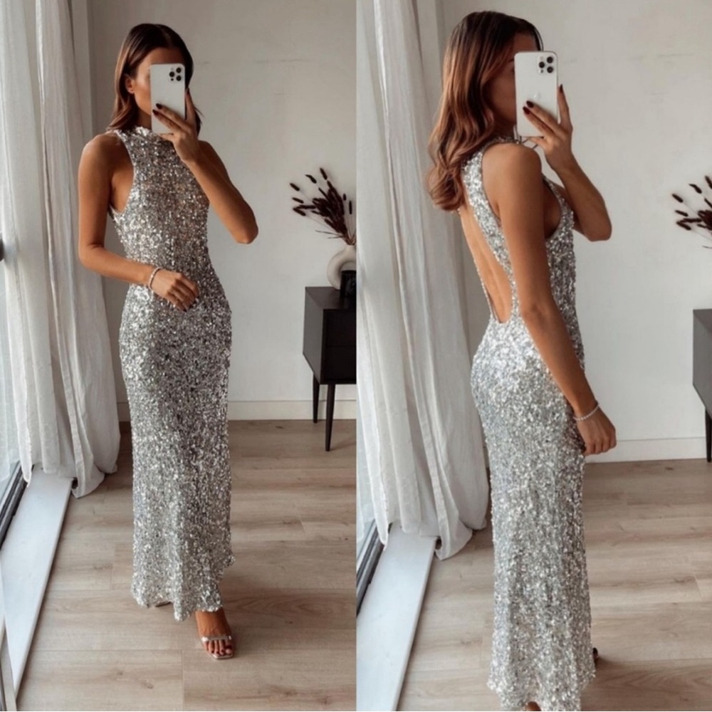 Zara Sequin Dress Silver